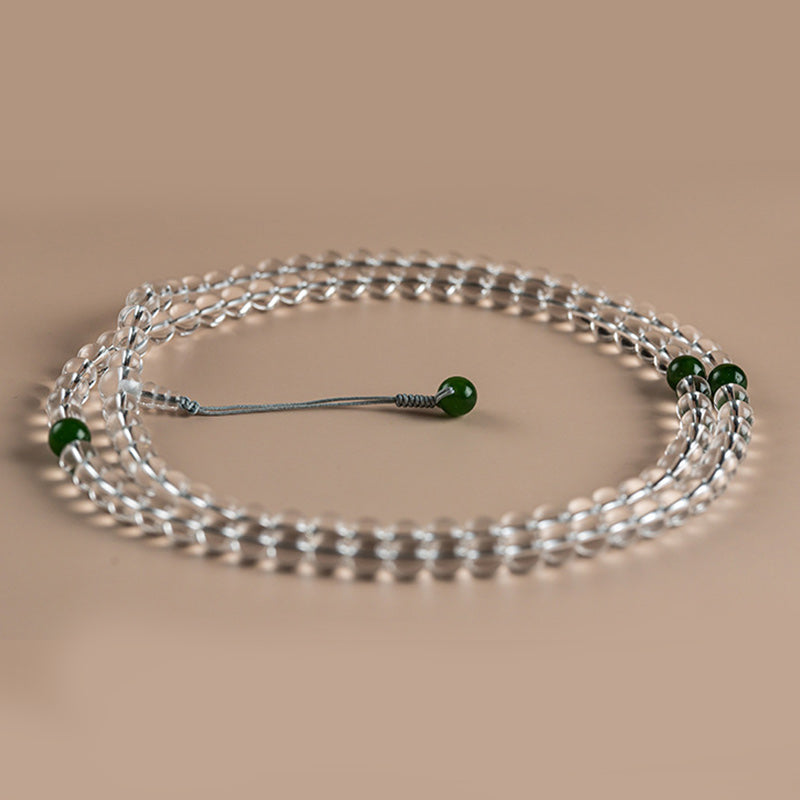 Fortune Jewel 108 Beads White Crystal Jade Meditation Bracelet Mala