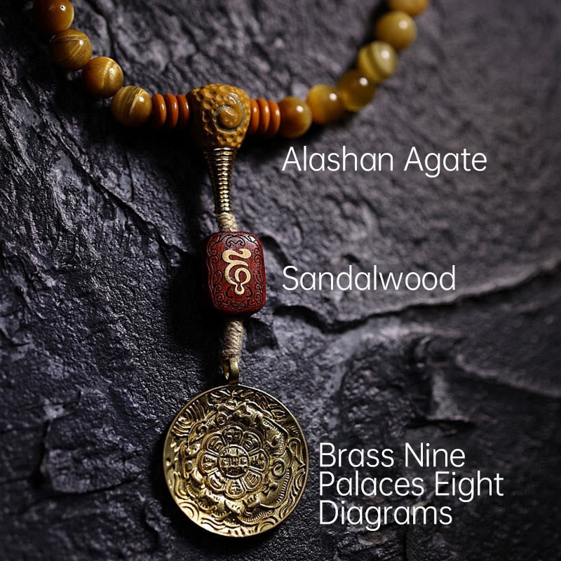 Fortune Jewel 108 Mala Beads Natural Tiger Eye Copper Dorje Protection Tassel Bracelet