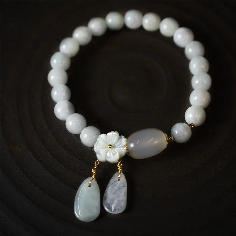 Fortune Jewel "Hoping for Purity and Peace"Natural White Jade Bracelet Includes Gift Message Card Fortune Jewel