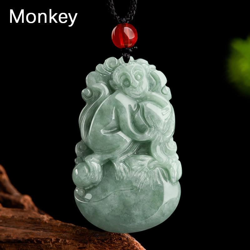 Fortune Jewel Natural Green Jade 12 Chinese Zodiac Luck Prosperity Necklace Pendant
