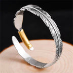 Fortune Jewel Feather Pattern Engraved Luck Cuff Bracelet Bangle