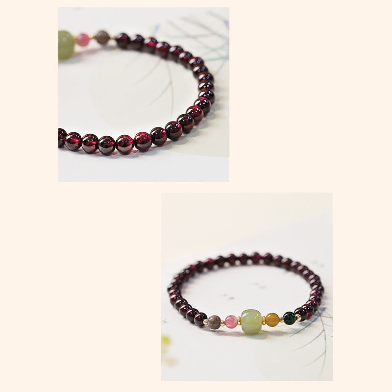 Fortune Jewel Natural Garnet Hetian Jade Tourmaline Bead Passion Bracelet
