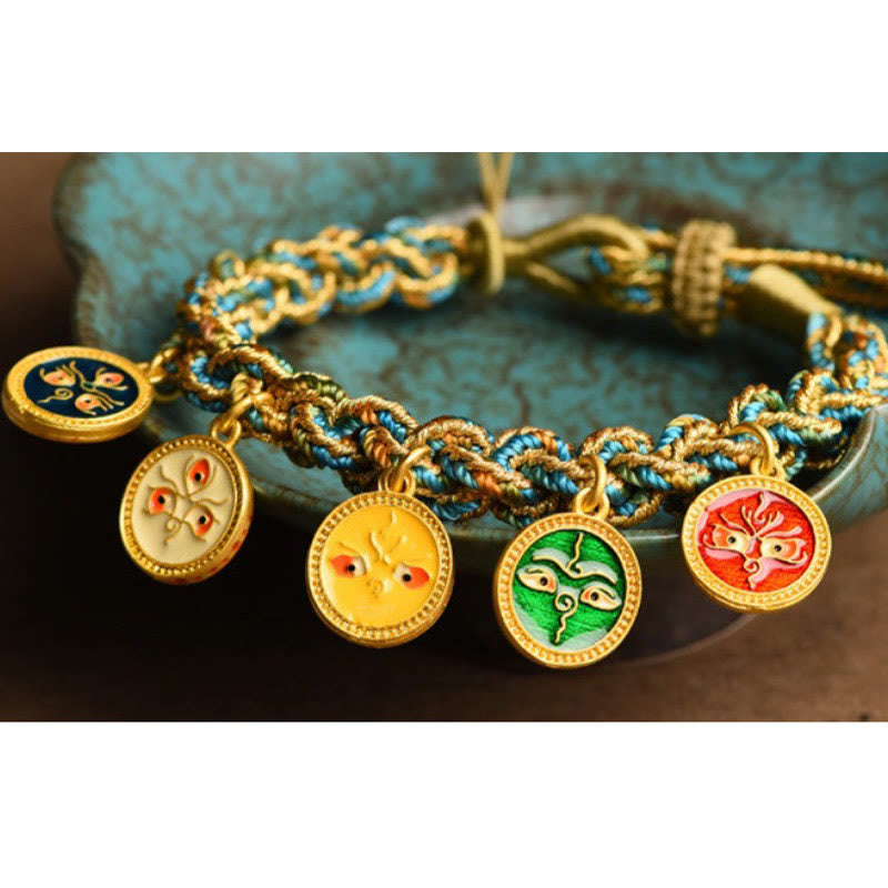 Fortune Jewel Tibetan Five God Of Wealth Luck Handcrafted Braid String Bracelet