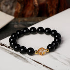 Fortune Jewel Natural Black Obsidian White Crystal Black Onyx Dragon Strength Bracelet