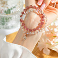 Fortune Jewel Strawberry Quartz White Crystal Money Bag Charm Positive Bracelet