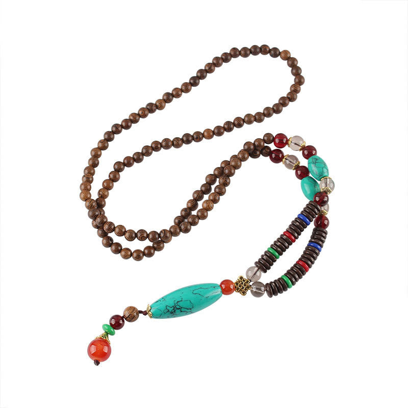 Fortune Jewel Wenge Wood Turquoise Stone Protection Calm Necklace Pendant