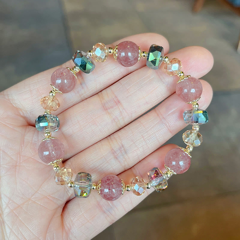 Fortune Jewel Natural Strawberry Quartz Colorful Crystal Positive Bracelet