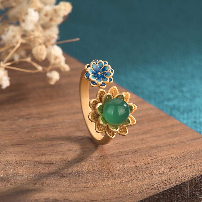 Fortune Jewel Lotus Pattern Jade Abundance Adjustable Ring Fortune Jewel