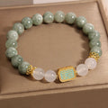 Fortune Jewel Natural Green Jade White Agate Five Scriptures Abundance Bracelet