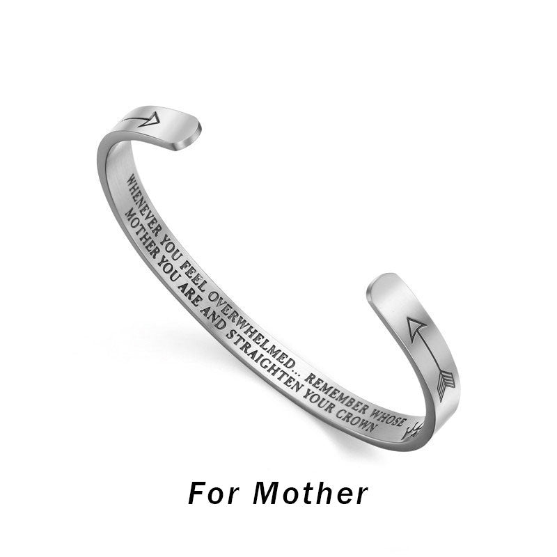 Fortune Jewel Inspirational Bracelets Personalized Gift for Her Him Engraved Mantra Cuff Bangle Crown Jewelry