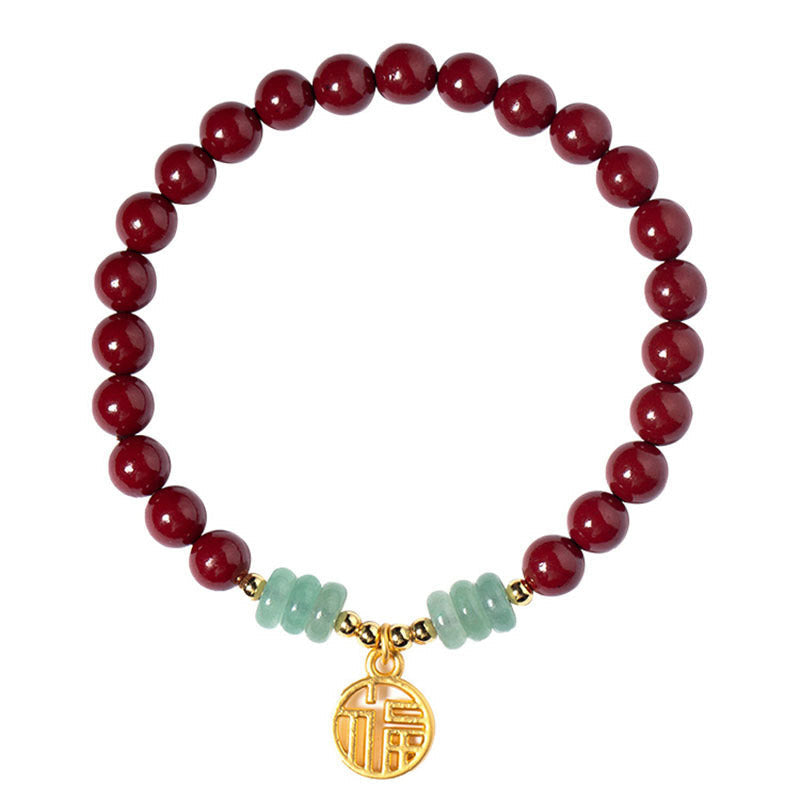 Fortune Jewel Cinnabar Green Aventurine Luck Blessing Bracelet