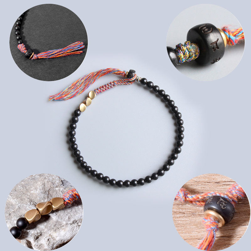 Fortune Jewel Handmade Tibetan Black Onyx Tassel Bracelet