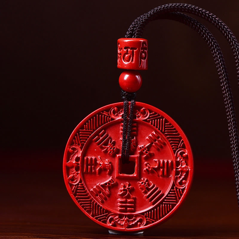 Fortune Jewel Natural Cinnabar Mountain Ghosts Spend Money Bagua Blessing Necklace Pendant Key Chain