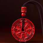 Fortune Jewel Natural Cinnabar Mountain Ghosts Spend Money Bagua Blessing Necklace Pendant Key Chain