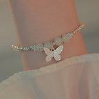 Buddha Stones 925 Sterling Silver Natural Hetian Jade Luck Butterfly Charm Bracelet