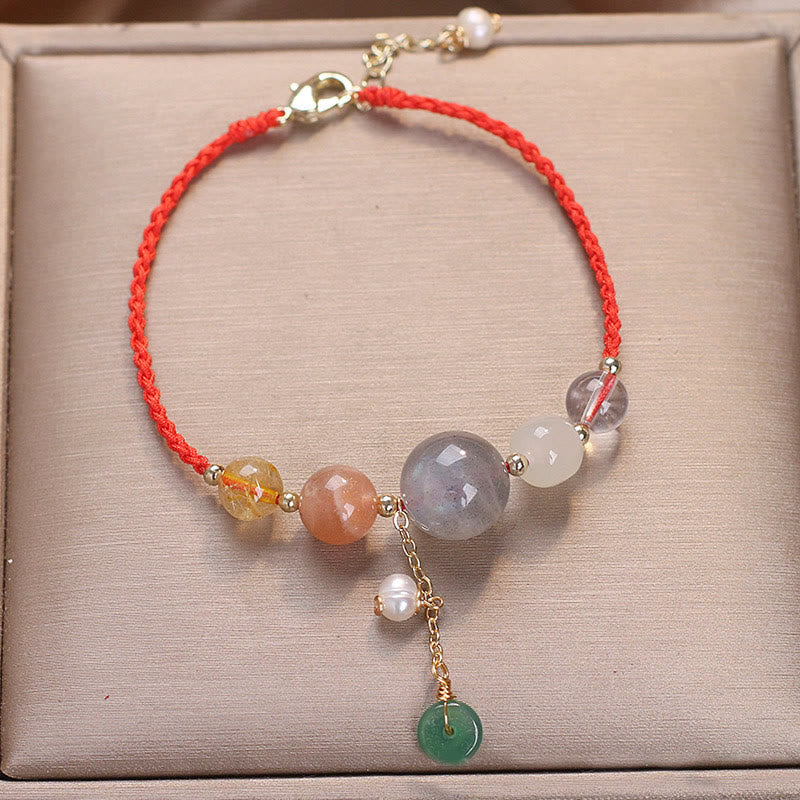 Fortune Jewel Moonstone Sunstone Beads Peace Buckle Charm Healing Bracelet