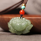 Fortune Jewel Hetian Cyan Jade Lotus Flower Success Necklace Pendant Fortune Jewel