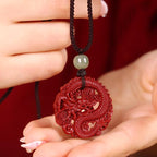 Fortune Jewel Year Of The Dragon Natural Cinnabar Hetian Jade Bead Copper Coin Attract Wealth Strength Necklace Pendant