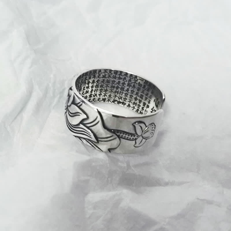 Fortune Jewel 999 Sterling Silver Lotus Symbol Heart Sutra Protection Ring Fortune Jewel