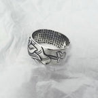 Fortune Jewel 999 Sterling Silver Lotus Symbol Heart Sutra Protection Ring Fortune Jewel