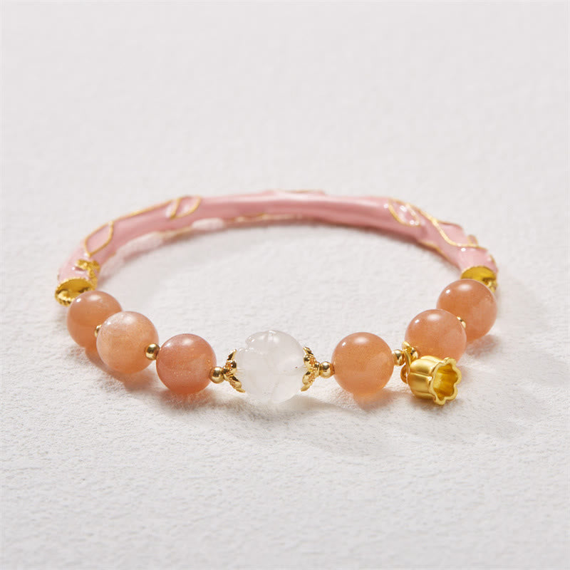 Fortune Jewel Sun Stone Golden Silk Jade Lily of the Valley Charm Positive Bracelet Bangle