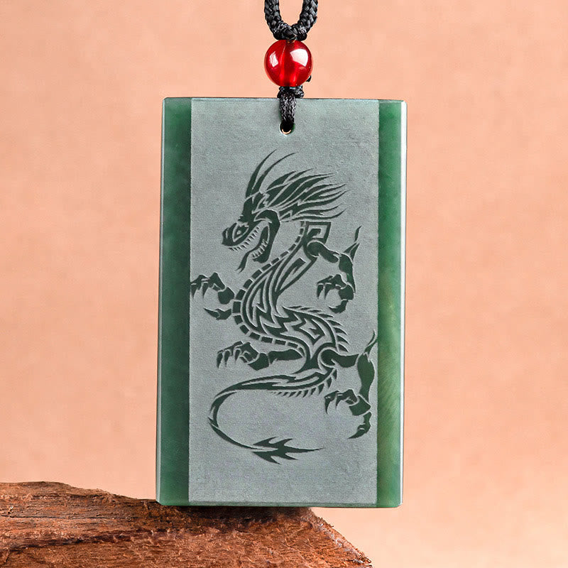 Fortune Jewel Hetian Cyan Jade Dragon Engraved Success Necklace Pendant Fortune Jewel