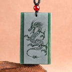 Fortune Jewel Hetian Cyan Jade Dragon Engraved Success Necklace Pendant Fortune Jewel