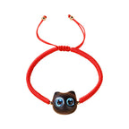 Fortune Jewel Ebony Wood Cat Head Pattern Peace King Kong Knot Braided Bracelet