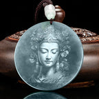 Fortune Jewel Kwan Yin Avalokitesvara Jade Abundance String Necklace Pendant Fortune Jewel