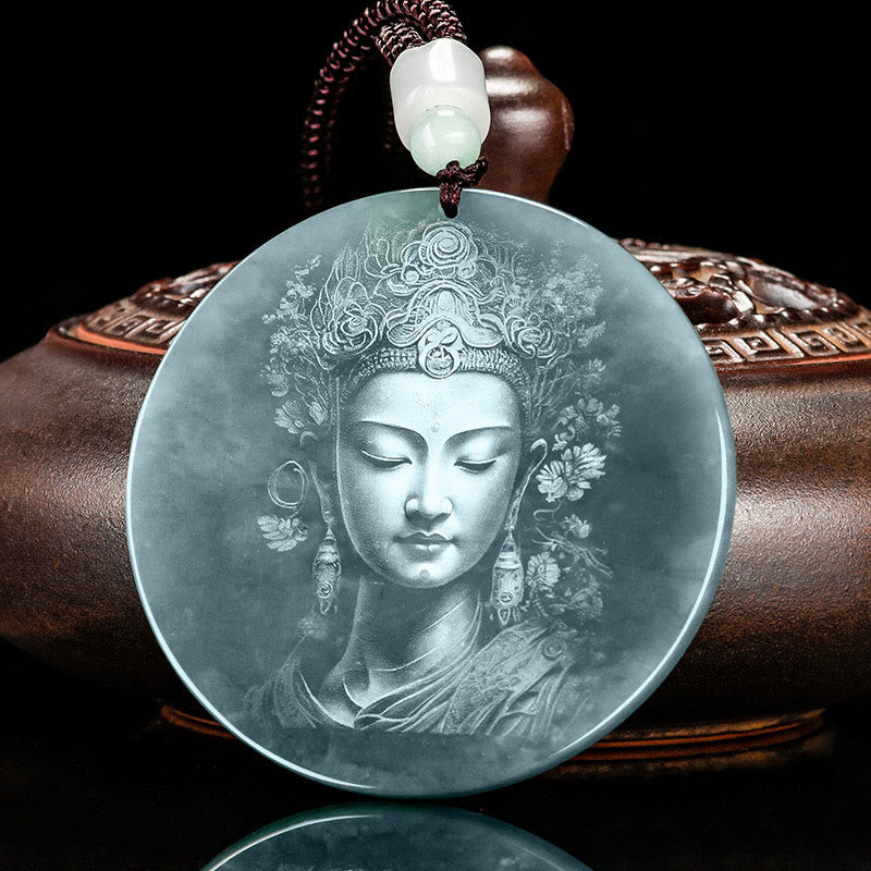 Fortune Jewel Kwan Yin Avalokitesvara Jade Abundance String Necklace Pendant Fortune Jewel