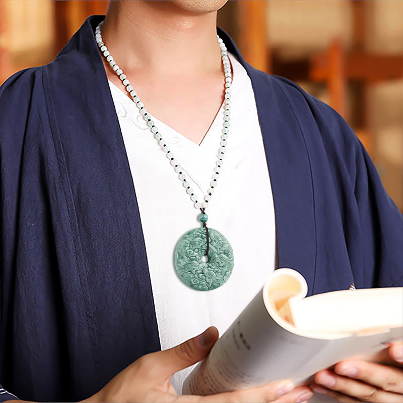 Fortune Jewel Year of the Dragon Natural Jade Nine Dragons Peace Buckle Protection Necklace Pendant