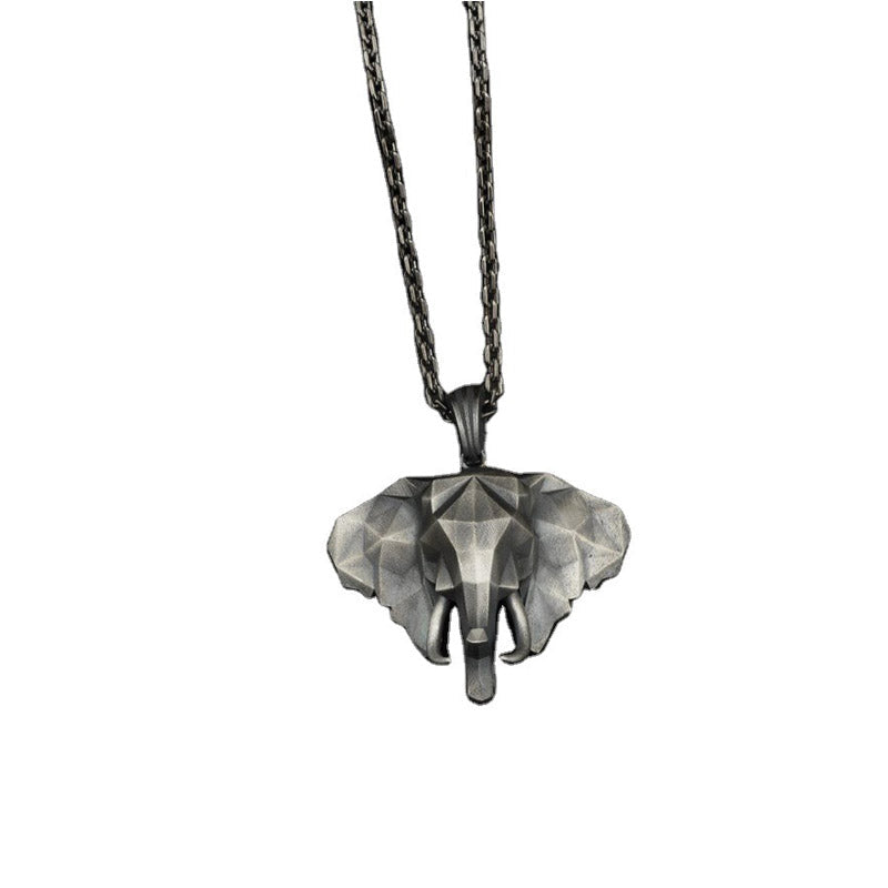 Fortune Jewel Elephant Pewter Titanium Steel Strength Necklace Pendant