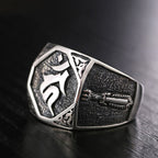 Fortune Jewel 925 Sterling Silver Sanskrit Design Carved Protection Adjustable Ring