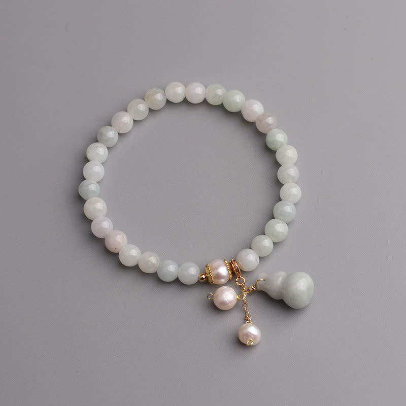 Fortune Jewel Natural Jade Pearl Gourd Prosperity Luck Bracelet