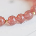 Fortune Jewel 14K Gold Plated Strawberry Quartz Fu Character Healing Charm Bracelet