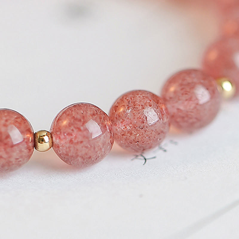 Fortune Jewel 14K Gold Plated Strawberry Quartz Fu Character Healing Charm Bracelet