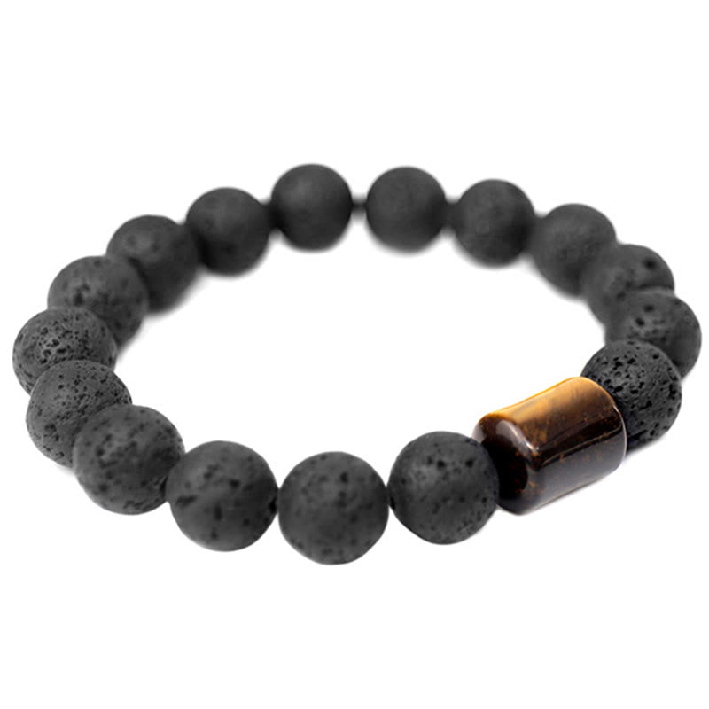 Fortune Jewel Lava Rock Ebony Wood Tiger Eye Support Healing Bracelet