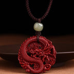 Fortune Jewel Year Of The Dragon Natural Cinnabar Hetian Jade Bead Copper Coin Attract Wealth Strength Necklace Pendant