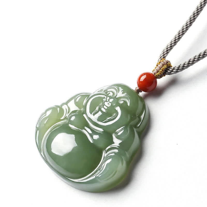 Fortune Jewel Laughing Buddha Hetian Jade Abundance Necklace String Pendant Fortune Jewel