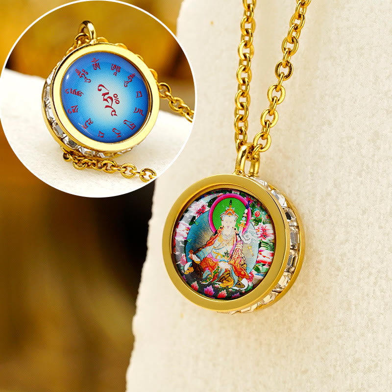 Fortune Jewel Tibetan Yellow God Of Wealth Green Tara Buddha Serenity Titanium Steel Necklace Pendant Fortune Jewel