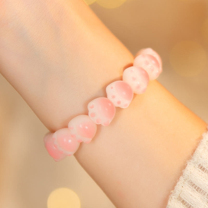 Fortune Jewel Natural Bodhi Seed Lovely Paw Lucky Cat Paw Peace Bracelet