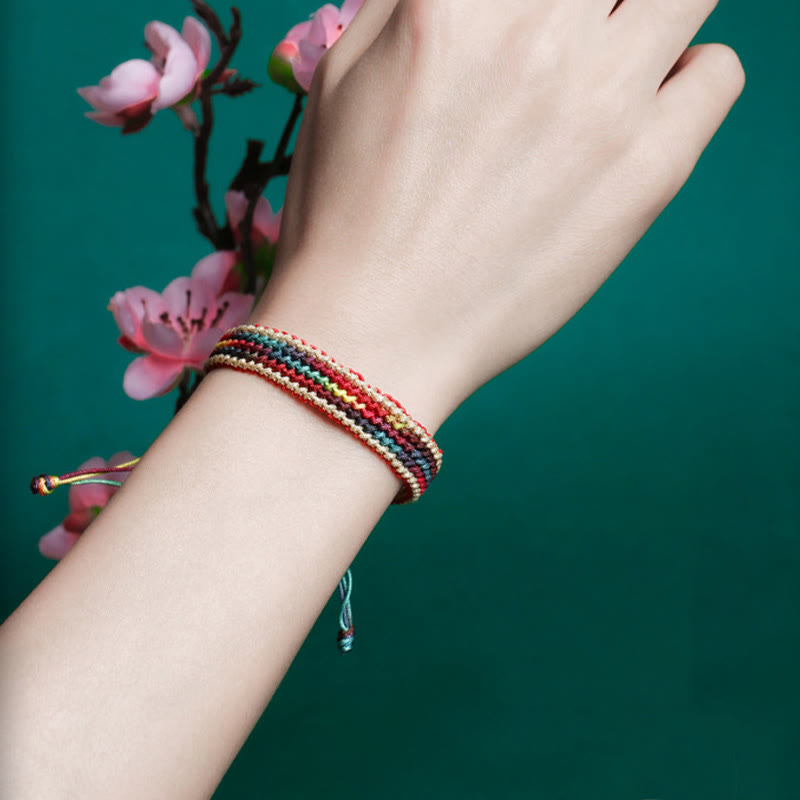 Fortune Jewel Tibet Handmade Rainbow Multicolored Protection Braided String Bracelet