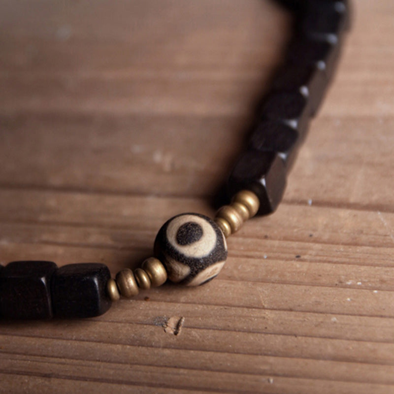 Fortune Jewel Ebony Wood Dzi Bead Copper Peace Couple Bracelet