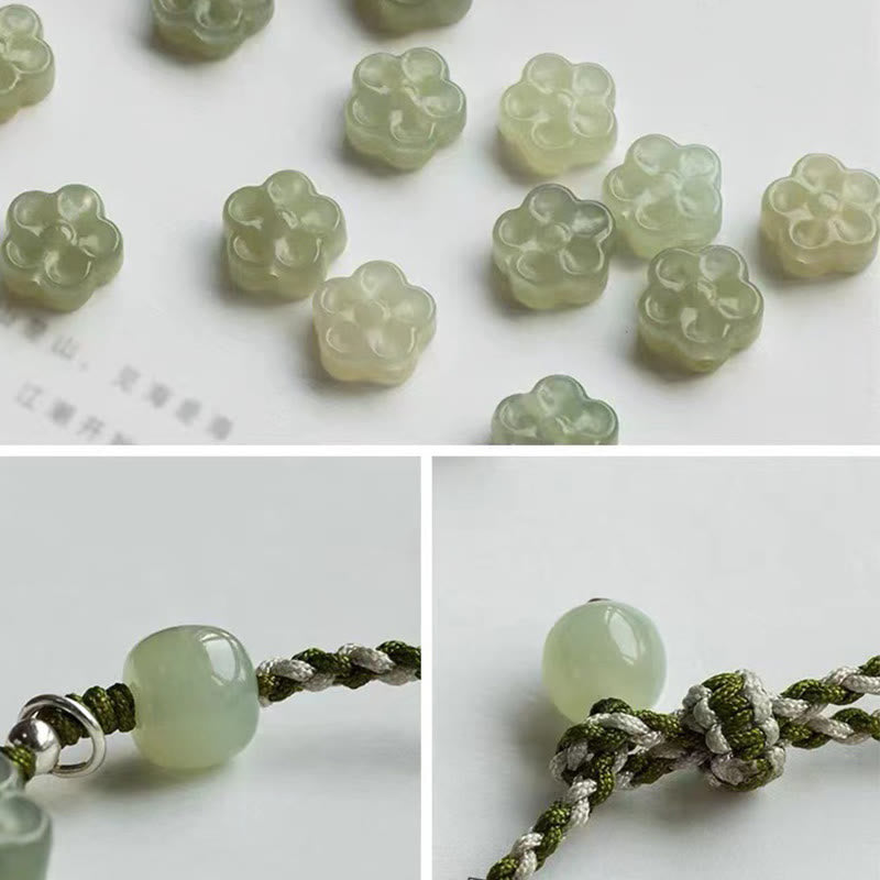Fortune Jewel Handmade Plum Blossom Flower Jade Luck Prosperity Braided Bracelet
