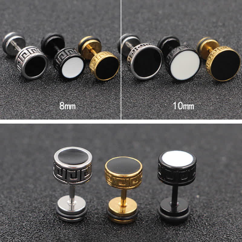 Fortune Jewel Cool Men Titanium Steel Balance Round Stud Earrings
