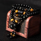 Fortune Jewel Natural Black Obsidian Rainbow Obsidian Gourd Blessing Bracelet Mala