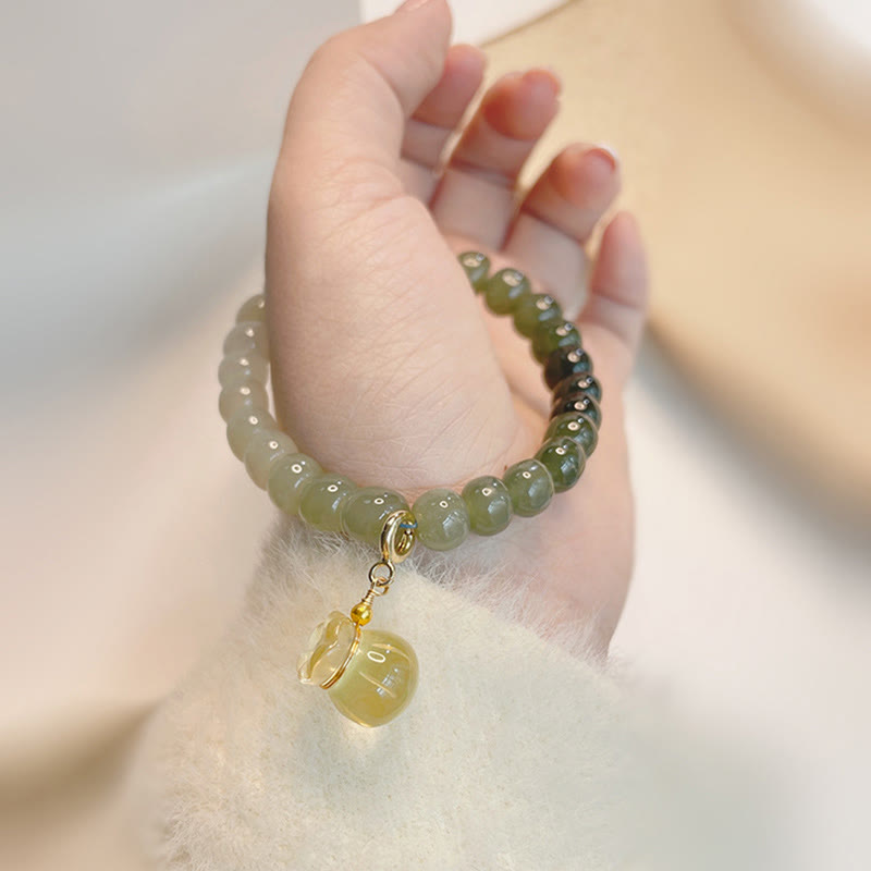 Fortune Jewel Natural Hetian Jade Money Bag Charm Bead Prosperity Bracelet