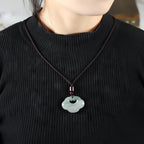 Fortune Jewel Tianshan Jade Golden Silk Jade Chinese Lock Charm Abundance Necklace Pendant