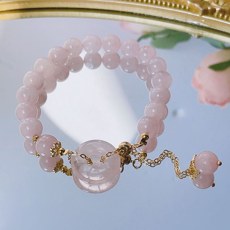 Fortune Jewel Natural Pink Crystal Peace Buckle Love Charm Bracelet