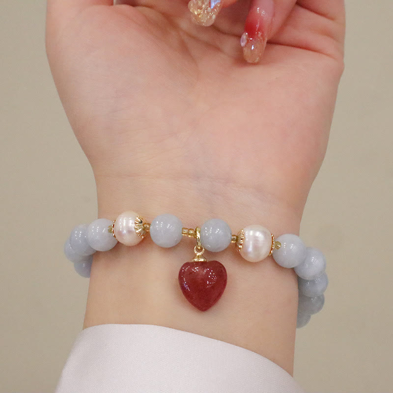 Fortune Jewel Natural Aquamarine Chalcedony Serenity Rabbit Gourd Cat Charm Bracelet